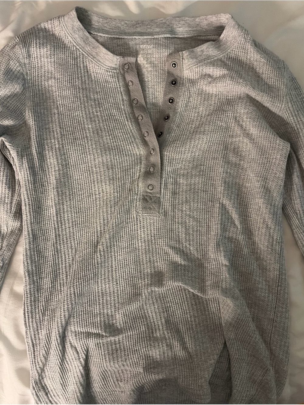 aerie Light Gray Waffle Henley Snap-Front Top